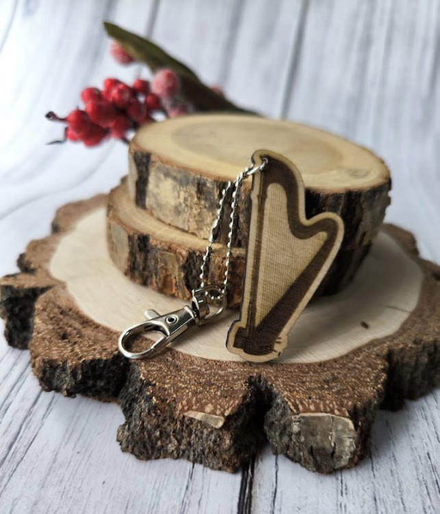 Harfa - Brelok z drewna - Brelok ze sklejki - Prezent dla muzyka