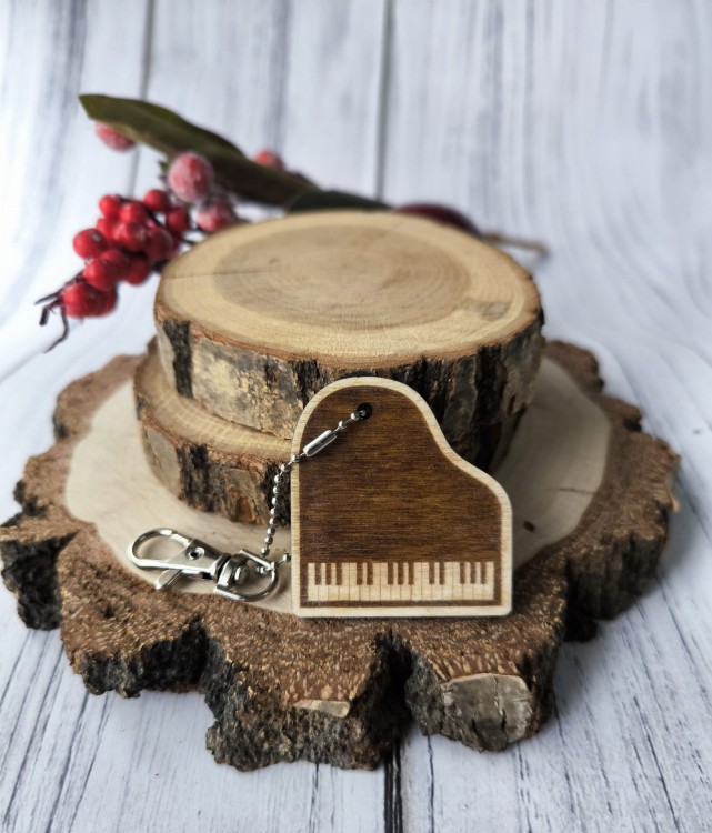 Fortepian - Brelok z drewna - Brelok ze sklejki - Prezent dla muzyka