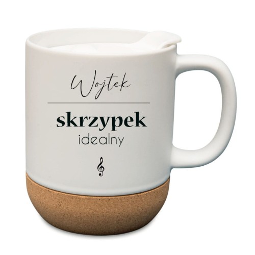 Kubek różowy / biały z korkiem - Kubek z korkiem - Personalizacja - Skrzypek idealny / Skrzypaczka idealna