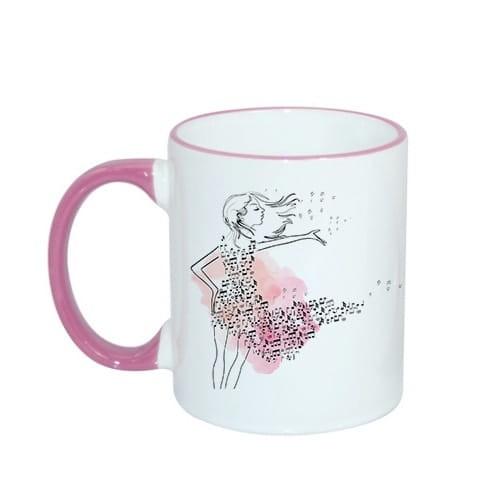 Kobieta w sukni - Nutki - Prezent dla muzyka - Kubek ceramiczny różowy