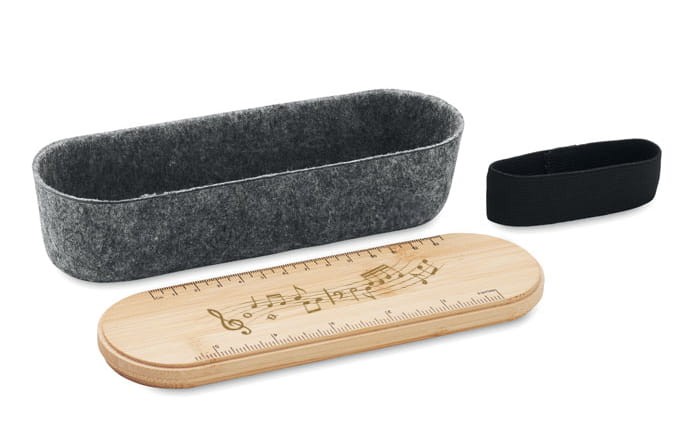 Muzyczny piórnik - Piórnik z filcu - Bambusowa linijka