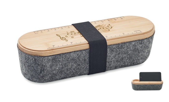 Muzyczny piórnik - Piórnik z filcu - Bambusowa linijka