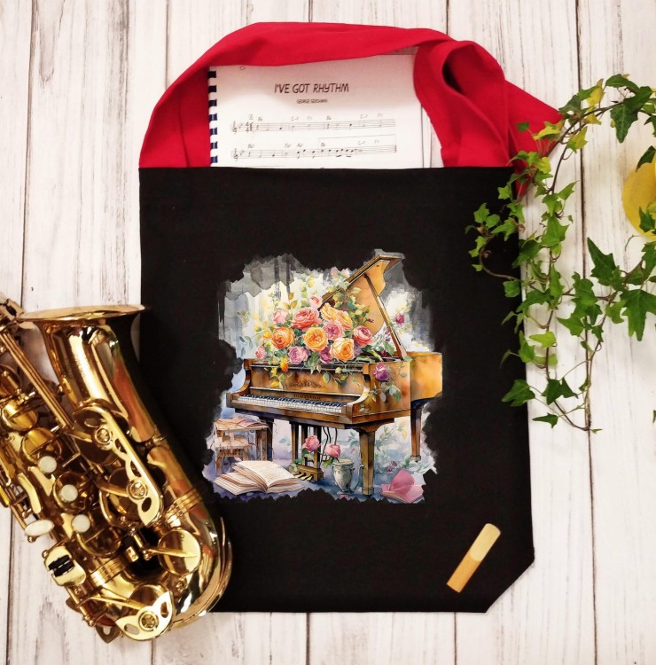 Fortepian - Róże - Prezent dla pianistki - Torba na ramię