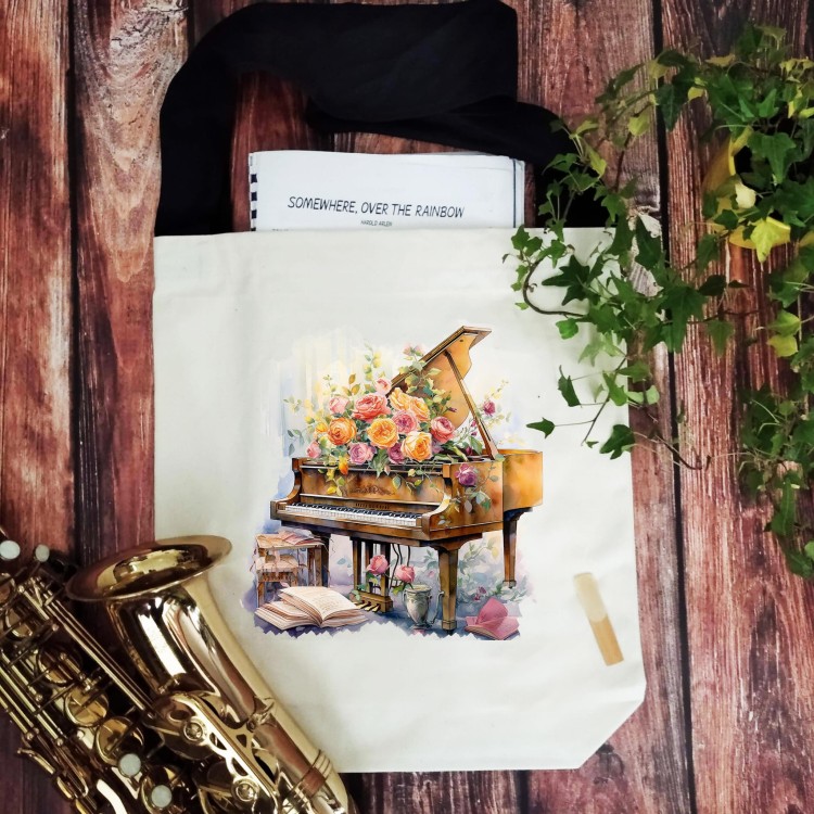 Fortepian - Róże - Prezent dla pianistki - Torba na ramię