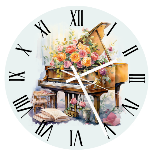 Fortepian - Róże - Prezent dla pianistki - Zegar