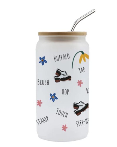 Stepowanie - Nazwy kroków stepowania - Prezent dla miłośnika stepowania - Szklanka z bambusową pokrywką i rurką