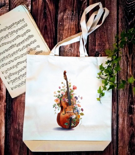 Kontrabas - Kwiaty 2# - Prezent dla kontrabasistki - prezent dla kontrabasisty - Torba 2 ucha