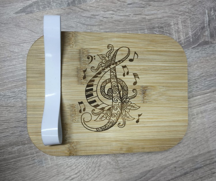 Muzyczny lunbox - Szklany lunchbox z bambusową pokrywką i silikonową opaską - Personalizacja - Prezent dla muzyka - Lunchbox z kluczem wiolinowym