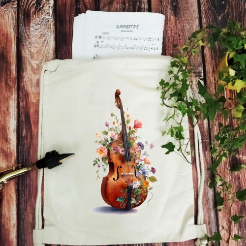 Kontrabas - Kwiaty #2 - Prezent dla kontrabasistki - prezent dla kontrabasisty - Worek plecak