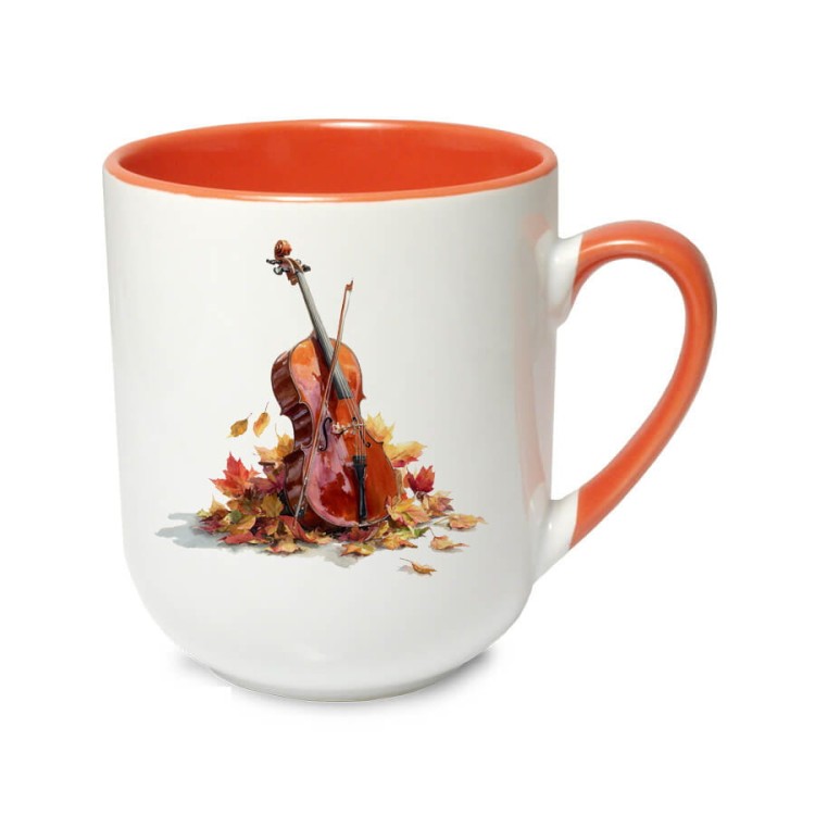 Wiolonczela w jesiennych liściach - Prezent dla wiolonczelistki - Prezent dla muzyka - Kubek pomarańczowy coffee