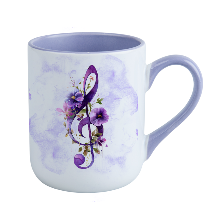 Klucz wiolinowy fiołki - Fiołki - Prezent dla muzyka - Kubek jasnofioletowy coffee