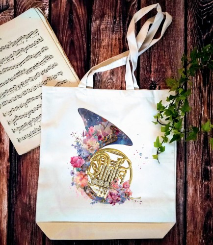 Waltornia - Kwiaty #2 - Prezent dla waltornistki - Torba z 2 uchami