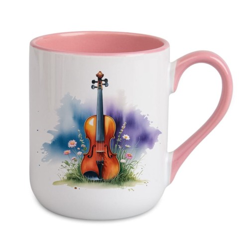 Skrzypce na łące #2 - Skrzypce - Prezent dla skrzypaczki - Prezent dla skrzypka - Kubek różowy coffee