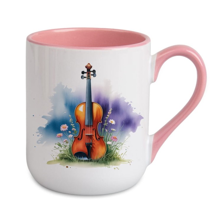 Skrzypce na łące #2 - Skrzypce - Prezent dla skrzypaczki - Prezent dla skrzypka - Kubek różowy coffee
