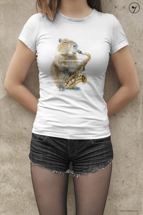 Saksofon - Kapibara - Upominek dla saksofonistki - Koszulka - osemkowa.pl
