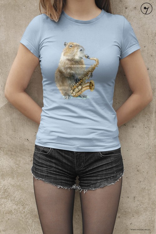 Saksofon - Kapibara - Koszulka dla saksofonistki - osemkowa.pl