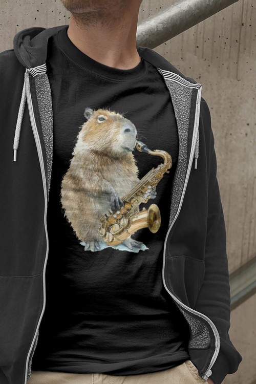 Saksofon - Kapibara - Prezent dla saksofonisty - Koszulka - osemkowa.pl