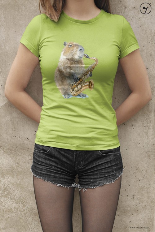 Saksofon - Kapibara - Koszulka saksofonistki - osemkowa.pl