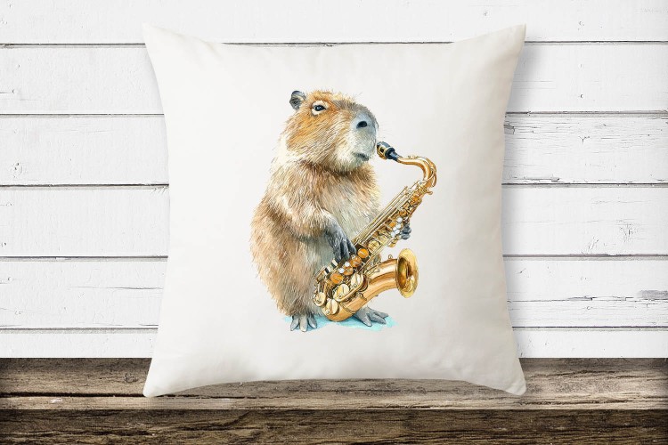 Saksofon - Kapibara - Prezent dla saksofonisty - Poduszka