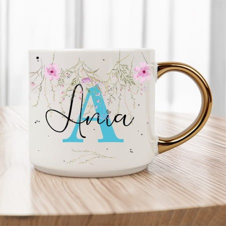 Kubek z imieniem - Kwiaty - Duży kubek ze złotym uchem