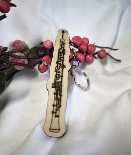 Obój - Brelok z drewna - Brelok ze sklejki - Prezent dla muzyka - Brelok z obojem