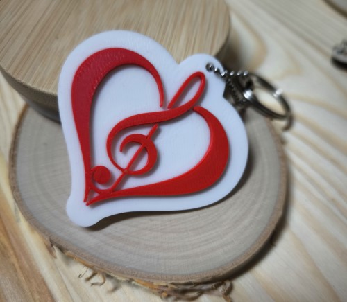 Treble clef heart - Valentine's Day - Gift for a musician - 3D keychain