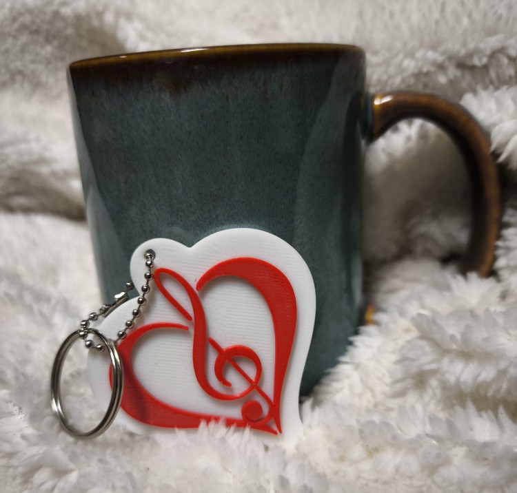 Klucz wiolinowy serce - Walentynki - Prezent dla muzyka - Brelok 3d