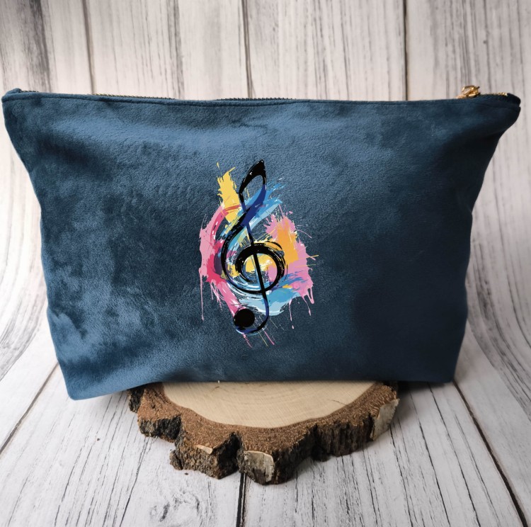 Kosmetyczka XL - Granatowa - Personalizacja - Klucz wiolinowy - Prezent dla muzyka