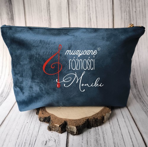 Kosmetyczka XL - Granatowa - Personalizacja - Muzyczne różności - Klucz wiolinowy - Prezent dla muzyka