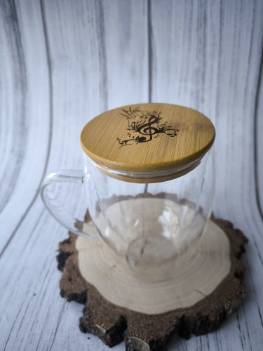 Szklanka z muzycznym grawerem na wieczku - Podwójna ścianka - Personalizacja - Muzyczna szklanka