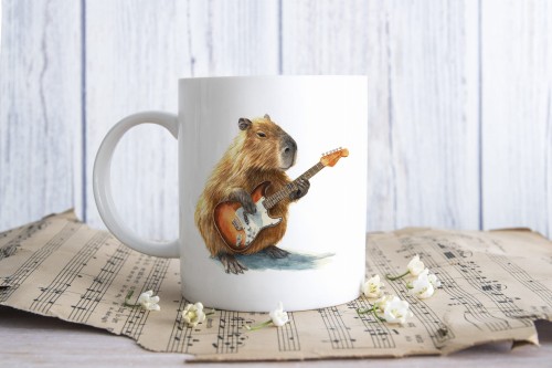 Gitara elektryczna - Kapibara - Prezent dla gitarzysty - Kubek ceramiczny