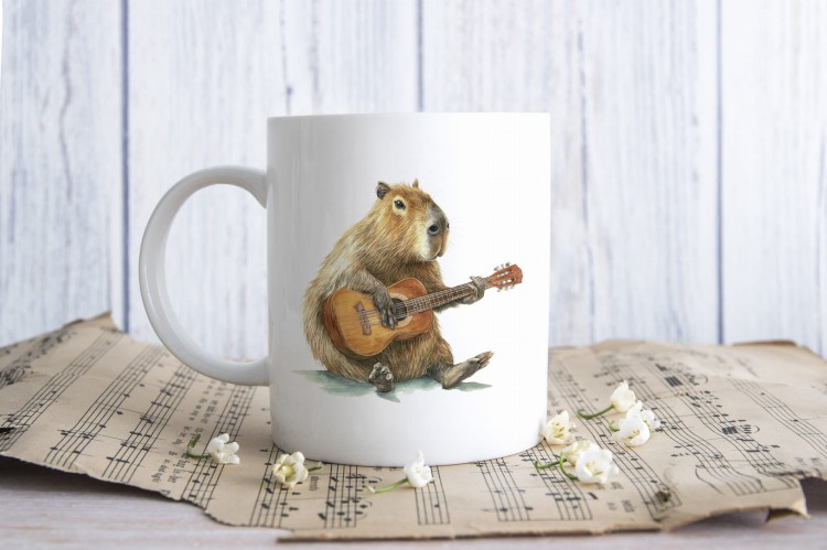 Gitara klasyczna - Kapibara - Prezent dla gitarzysty - Kubek ceramiczny