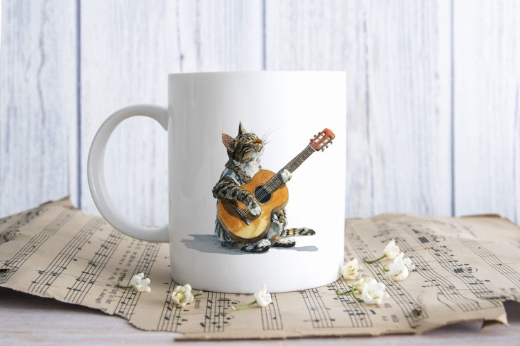 Gitara - Kot z gitarą #1 - Prezent dla gitarzysty / gitarzystki - Kubek ceramiczny