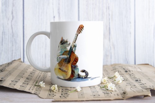 Gitara - Kot z gitarą #2 - Prezent dla gitarzysty / gitarzystki - Kubek ceramiczny