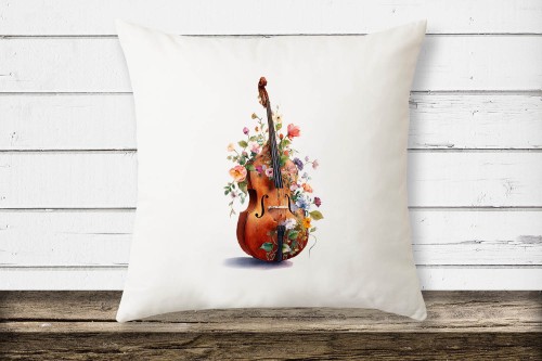 Kontrabas - Kwiaty #2 - Prezent dla kontrabasistki - prezent dla kontrabasisty - Poduszka