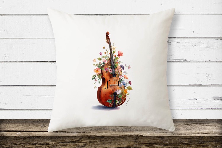 Kontrabas - Kwiaty #2 - Prezent dla kontrabasistki - prezent dla kontrabasisty - Poduszka