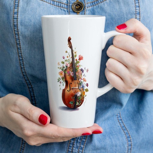 Kontrabas - Kwiaty #2 - Prezent dla kontrabasistki - prezent dla kontrabasisty - Kubek latte