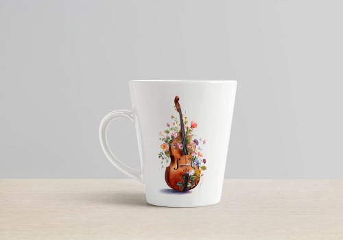 Kontrabas - Kwiaty #2 - Prezent dla kontrabasistki - prezent dla kontrabasisty - Kubek latte