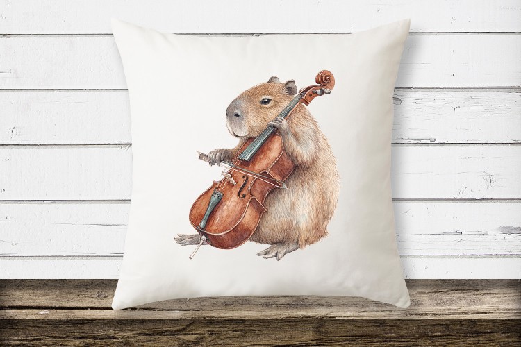 Wiolonczela - Kapibara - Prezent dla wiolonczelisty / wiolonczelistki - Poduszka