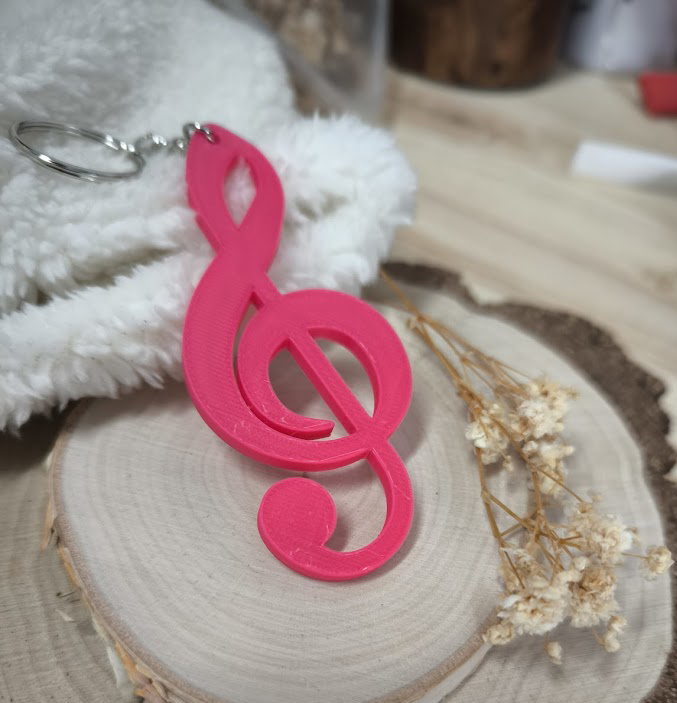 Klucz wiolinowy różowy - Prezent dla muzyka - Brelok 3d