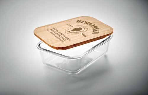 Bednarska - Muzyczny lunchbox - Szklany lunchbox z bambusową pokrywką i silikonową opaską - Personalizacja - Prezent dla muzyka - Lunchbox z logo szkoły