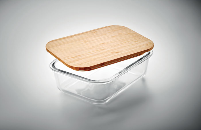 Szkoła muzyczna - Muzyczny lunchbox - Szklany lunchbox z bambusową pokrywką i silikonową opaską - Personalizacja - Prezent dla muzyka - Lunchbox z logo szkoły