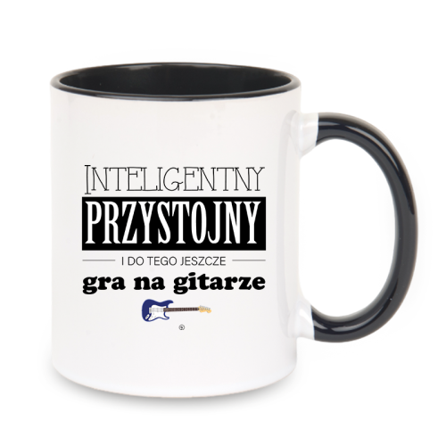 Gitara elektryczna - Przystojny, inteligentny i do tego jeszcze gra na gitarze - Prezent dla gitarzysty - Kubek z czarnym uchem ceramiczny