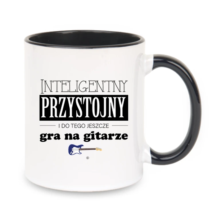 Gitara elektryczna - Przystojny, inteligentny i do tego jeszcze gra na gitarze - Prezent dla gitarzysty - Kubek z czarnym uchem ceramiczny