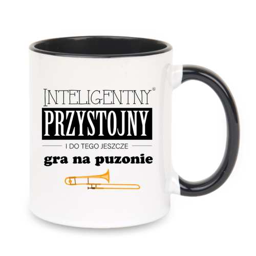 Puzon - Przystojny, inteligentny i do tego jeszcze gra na puzonie - Prezent dla puzonisty - Kubek z czarnym uchem ceramiczny