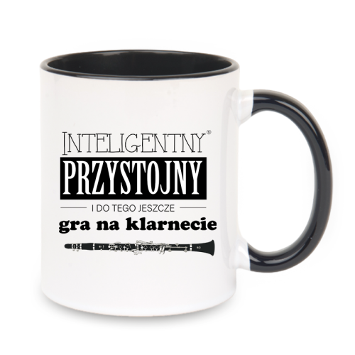 Klarnet - Przystojny, inteligentny i do tego jeszcze gra na klarnecie - Prezent dla klarnecisty - Kubek z czarnym uchem ceramiczny