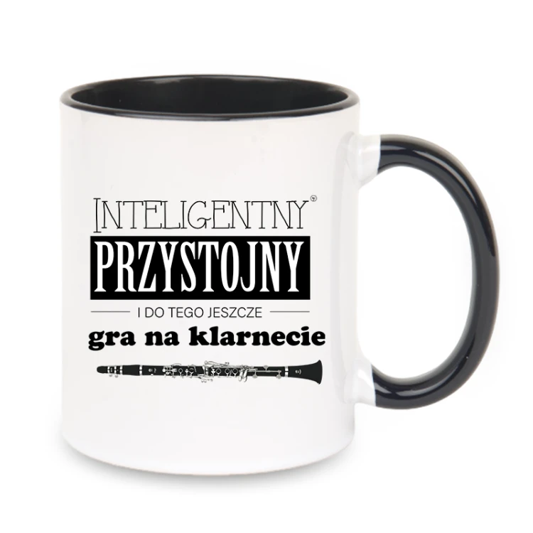 Klarnet - Przystojny, inteligentny i do tego jeszcze gra na klarnecie - Prezent dla klarnecisty - Kubek z czarnym uchem ceramiczny