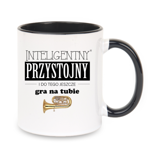 Obój - Przystojny, inteligentny i do tego jeszcze gra na oboju - Prezent dla oboisty - Kubek z czarnym uchem ceramiczny