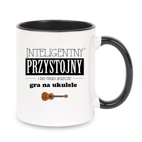 Ukulele - Przystojny, inteligentny i do tego jeszcze gra na ukulele - Prezent dla ukulelisty - Kubek z czarnym uchem ceramiczny