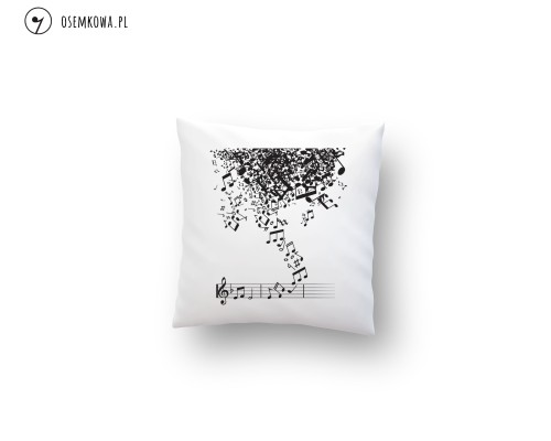 Poduszka „Burza nut” z motywem nut to oryginalny prezent dla muzyka. Dynamiczny wzór, personalizacja, trwały nadruk, produkcja w Polsce.